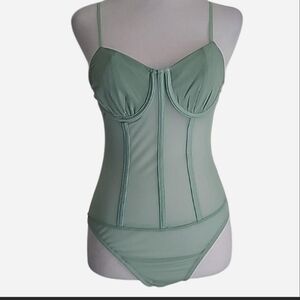 FOREVER 21  Mint Green Mesh Lingerie Bodysuit Underwire Sz M NWT